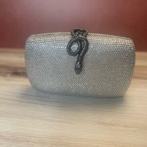 INC Elegant Silver Clutch with Snake Detail